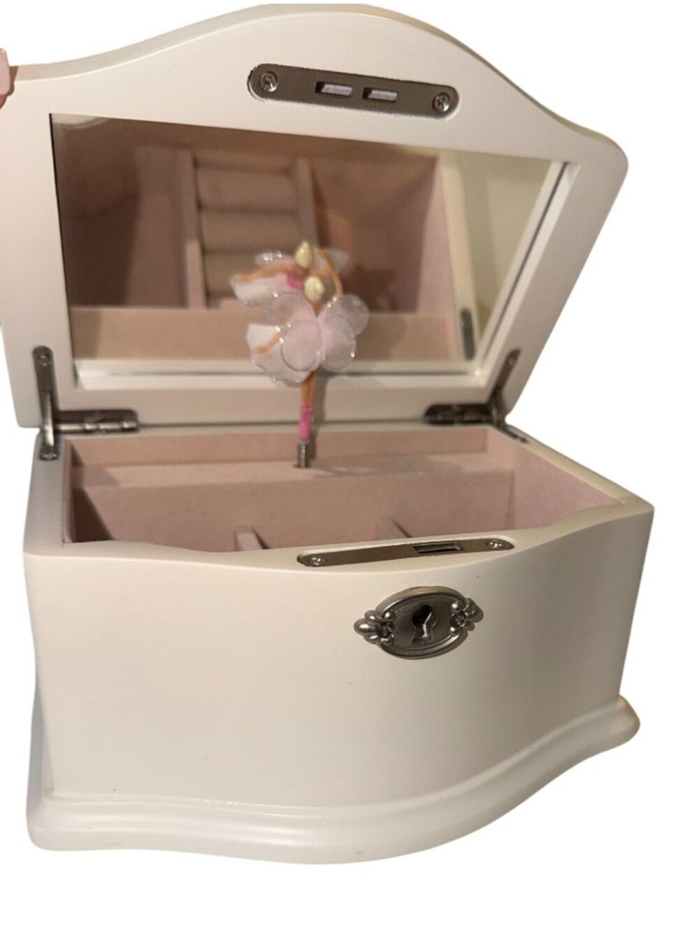 Pottery Barn Abigail White Musical Ballerina Mirror Jewelry Box